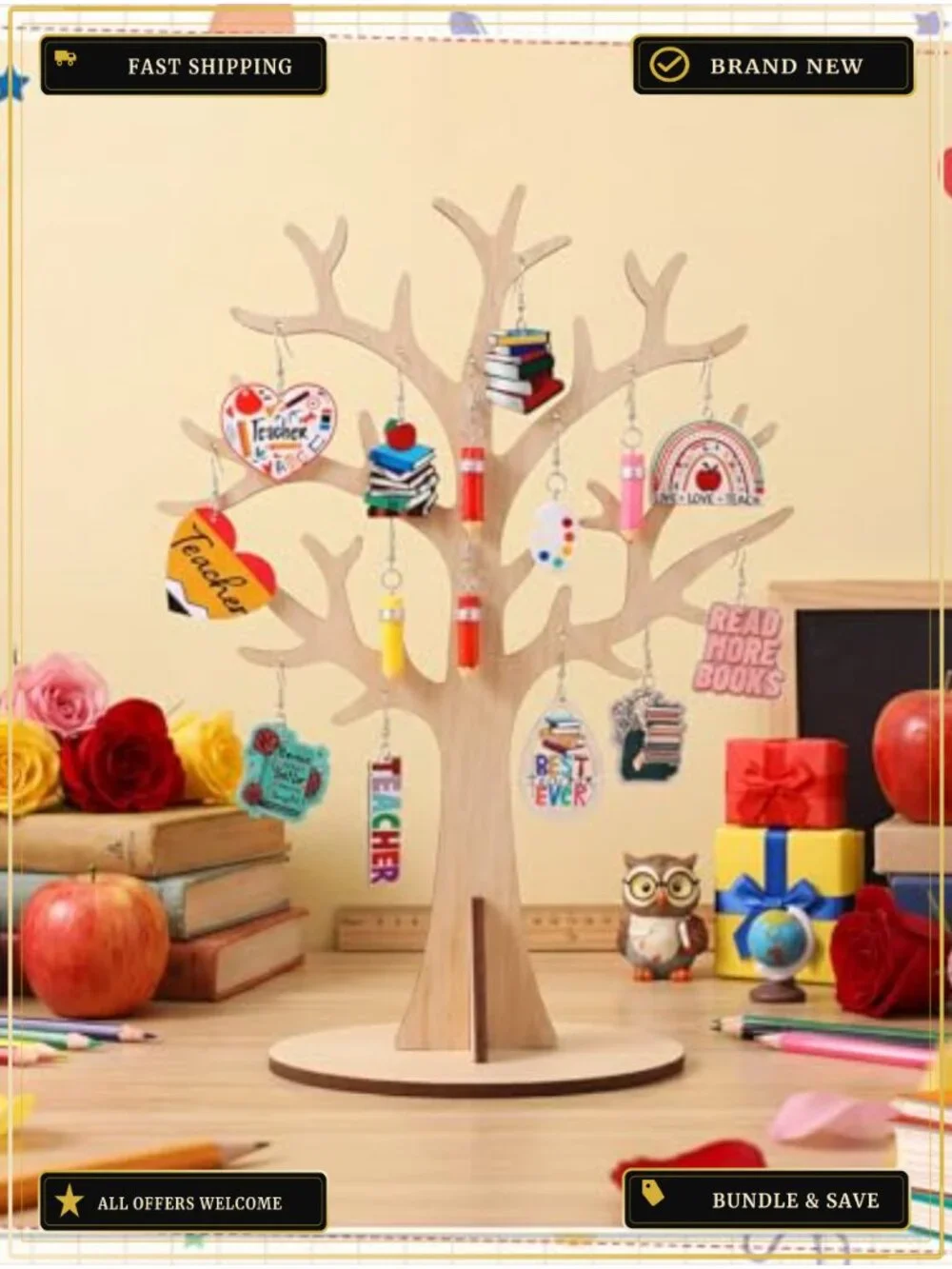 Back to School Teacher Earrings for Women, 21 Pairs Acrylic Wood Resin Studs &